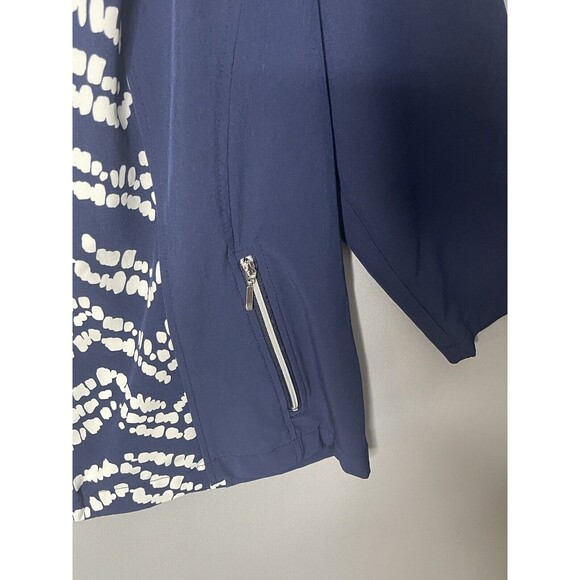 ZENERGY by CHICO'S size 1 NAVY/WHITE ZIP POCKETS 3/4 SLEEVE ZIP UP JACKET - Picture 5 of 9